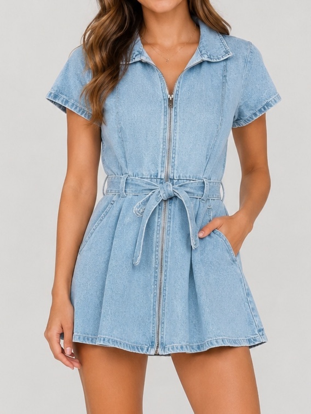 NWOT White Fox Light Blue Denim Zip Jean Dress Size Large